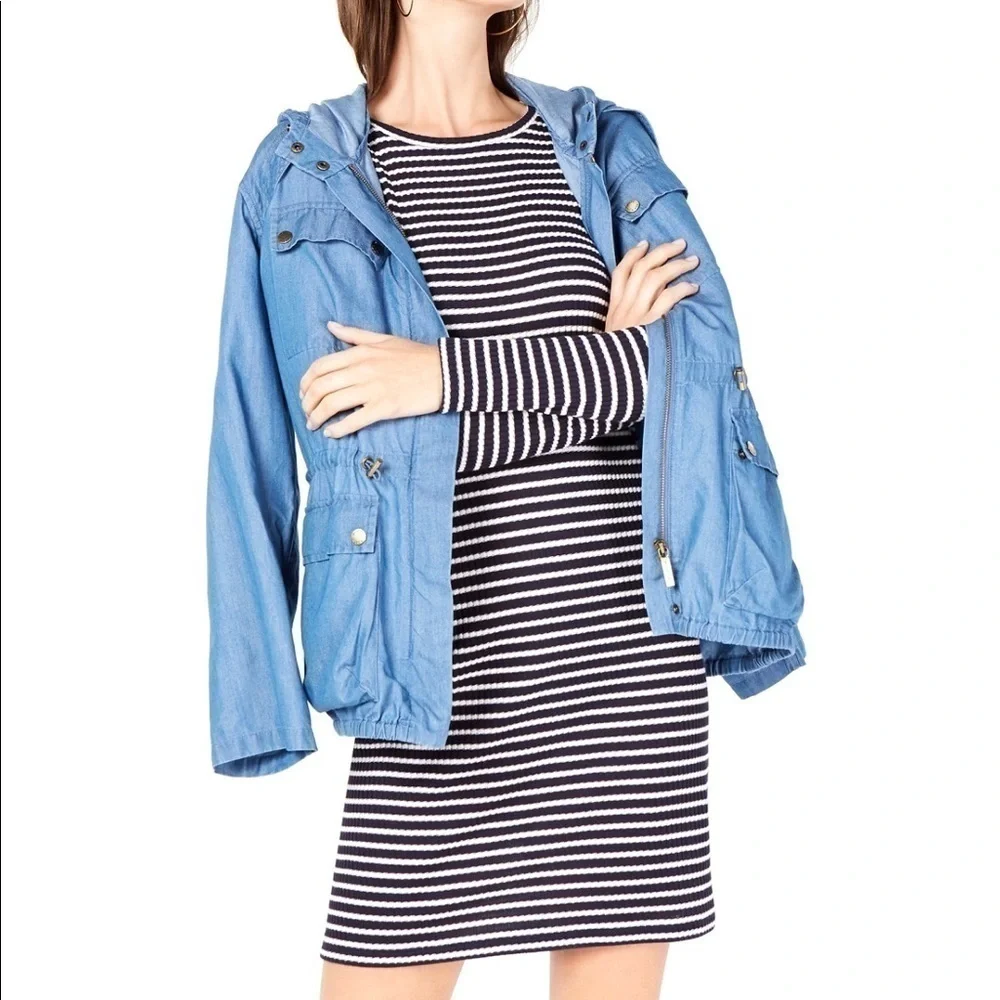 MICHEAL KORS M long sleeve black white striped dress nautical preppy comfy chic
